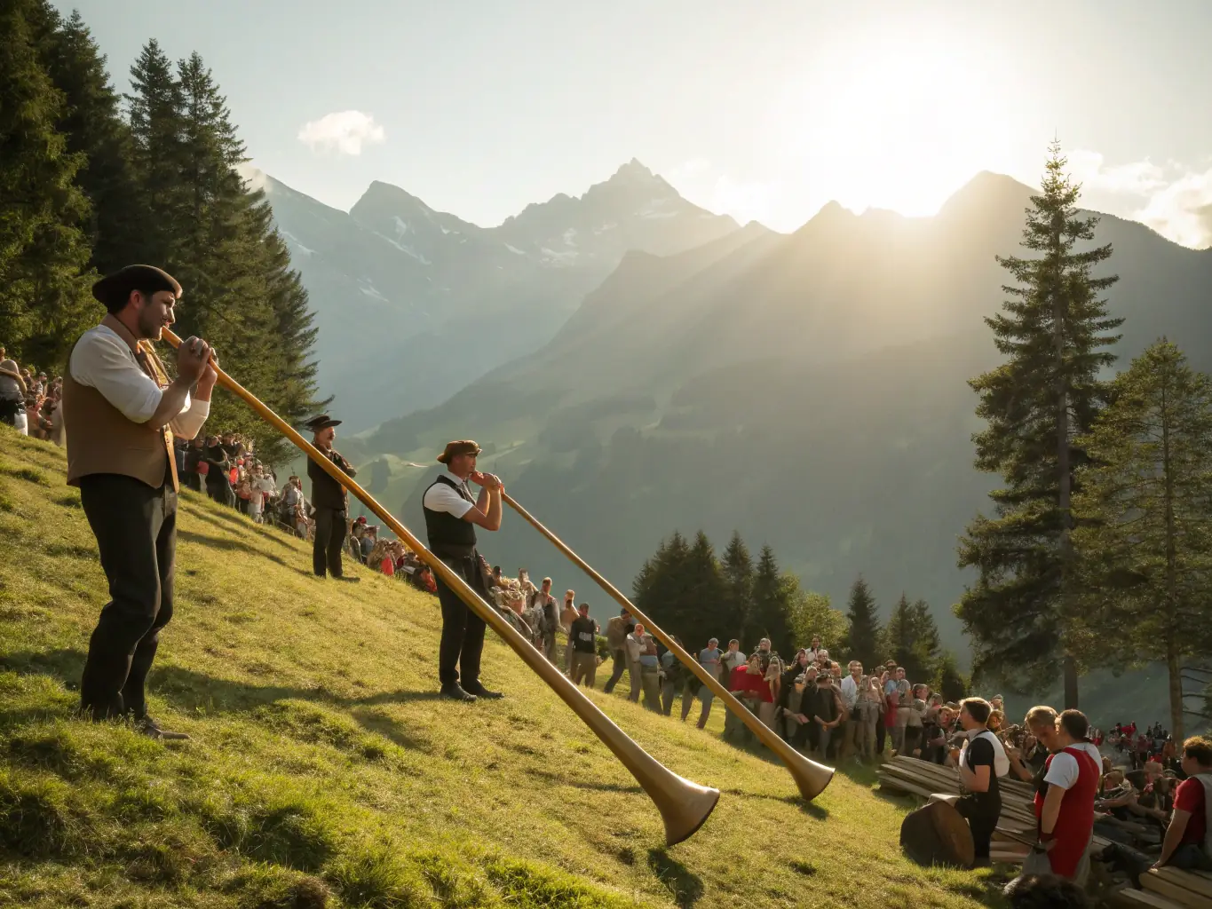 A dynamic image of a cross-border musical exchange program organized by CEM CYCLOTOUR D'EUROPE MUSICAL, showing musicians from different countries collaborating and sharing their musical heritage.