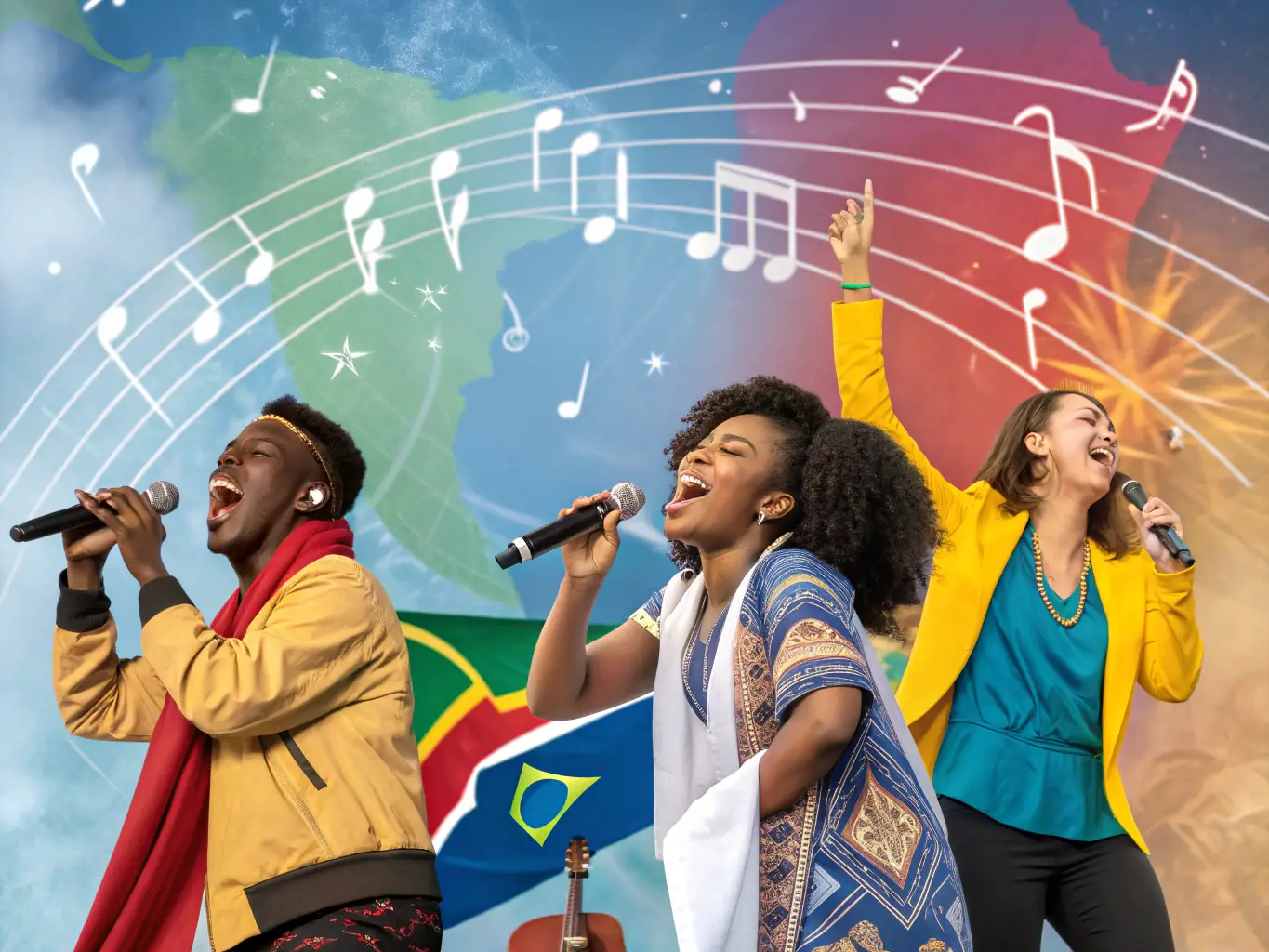 A vibrant image showcasing musicians from different European countries performing together at a CEM CYCLOTOUR D'EUROPE MUSICAL event, highlighting the organization's commitment to cross-cultural collaboration and musical diversity.