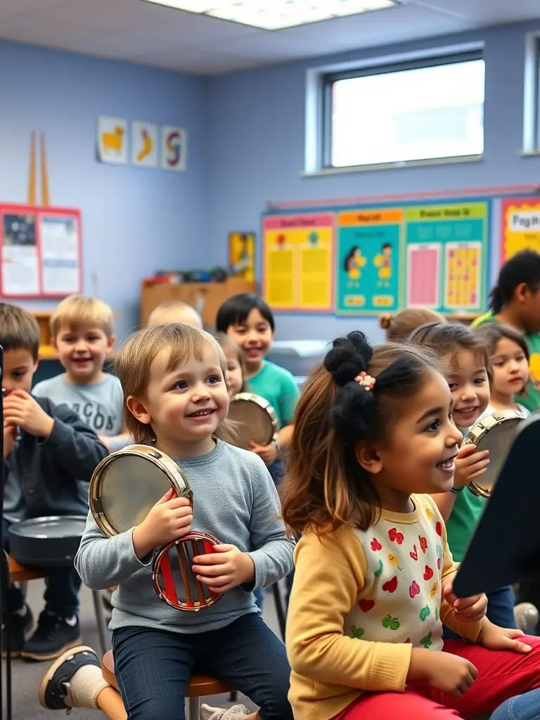 A photo of young students participating in a music workshop led by a CEM CYCLOTOUR D'EUROPE MUSICAL instructor, demonstrating the organization's commitment to music education.